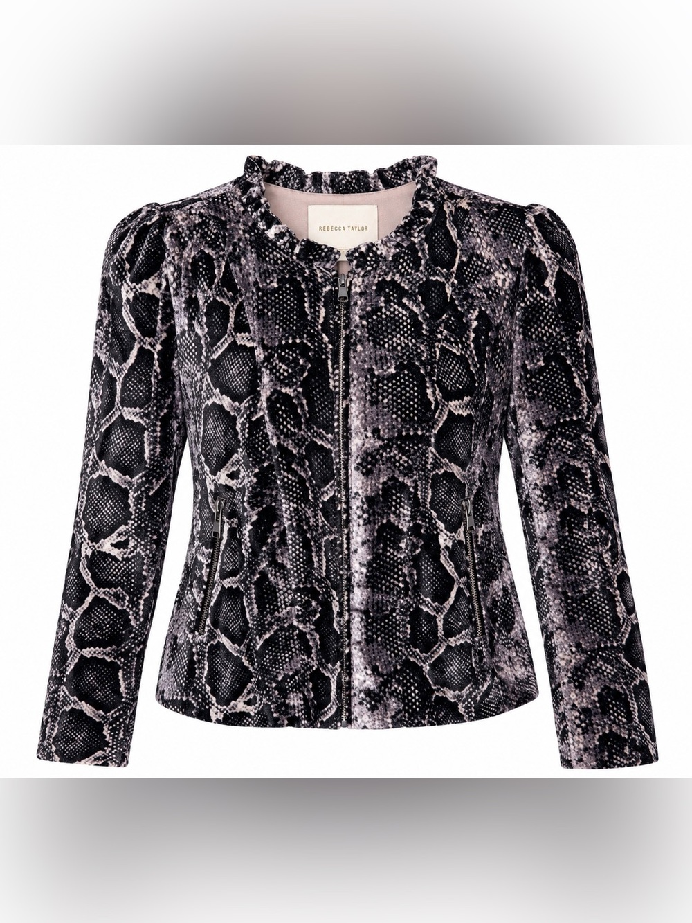 Rebecca Taylor Snake Print Velvet Jacket Silk Blend 70s Moto Mob Wife Goth